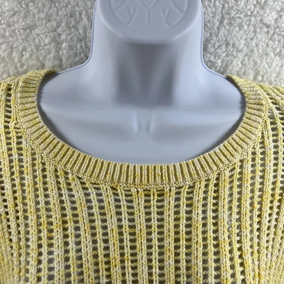 Talbots Womens M Yellow Open Weave Knit Pullover Crewneck Sweater Minimalist - Picture 3 of 11